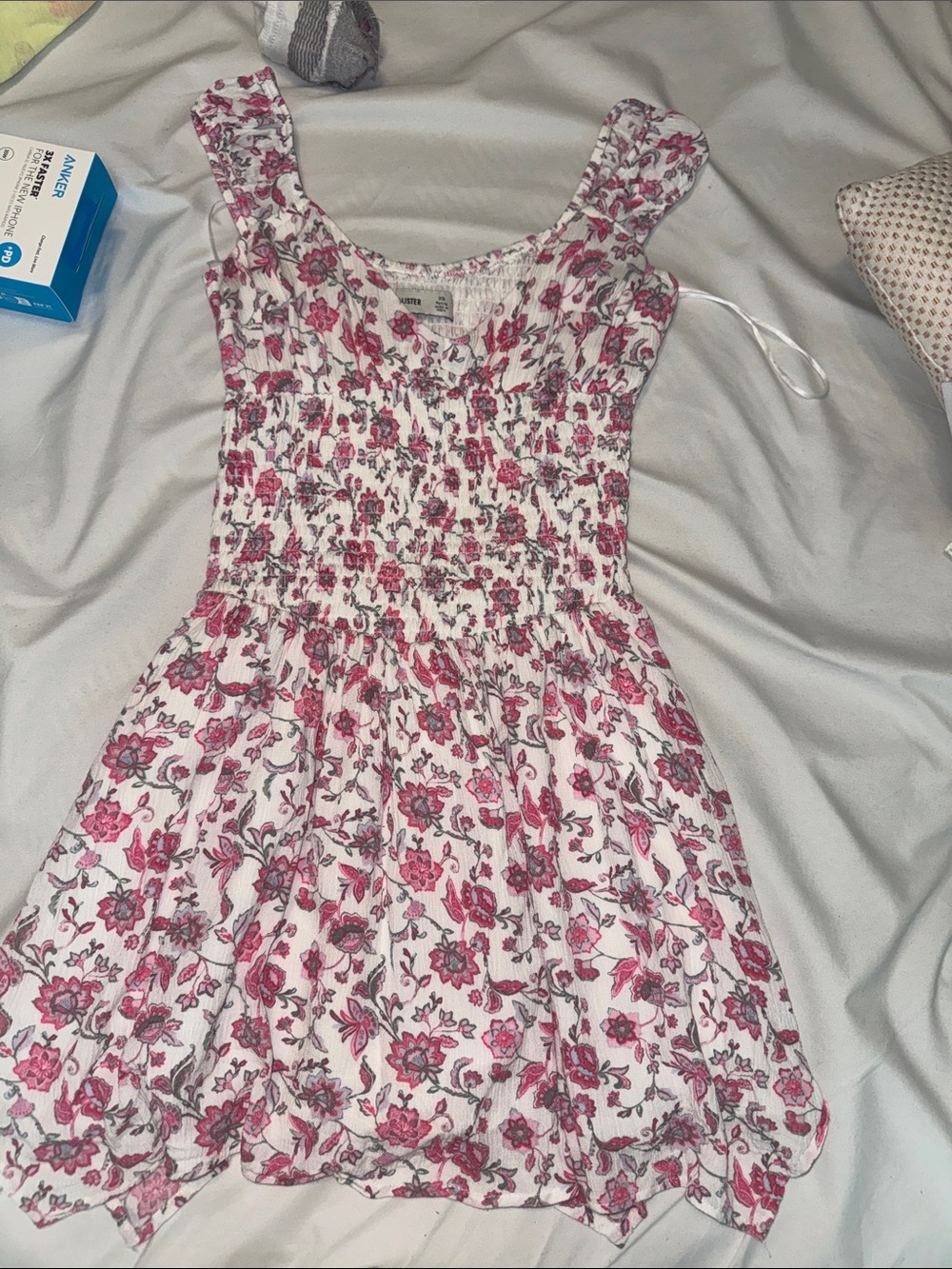 Hollister White Mini Dress with Pink Floral Print